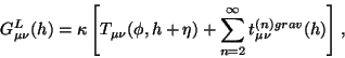 \begin{displaymath}
G^L_{\mu\nu}(h) = \kappa \left[T_{\mu\nu}(\phi, h + \eta) +
\sum_{n=2}^\infty t^{(n)grav}_{\mu\nu}(h)
\right],
\end{displaymath}