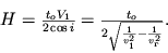 $H = \frac{t_o V_1}{2\cos i} = \frac{t_o}{2\sqrt{\frac{1}{v_1^2} - \frac{1}{v_^2}}}.$