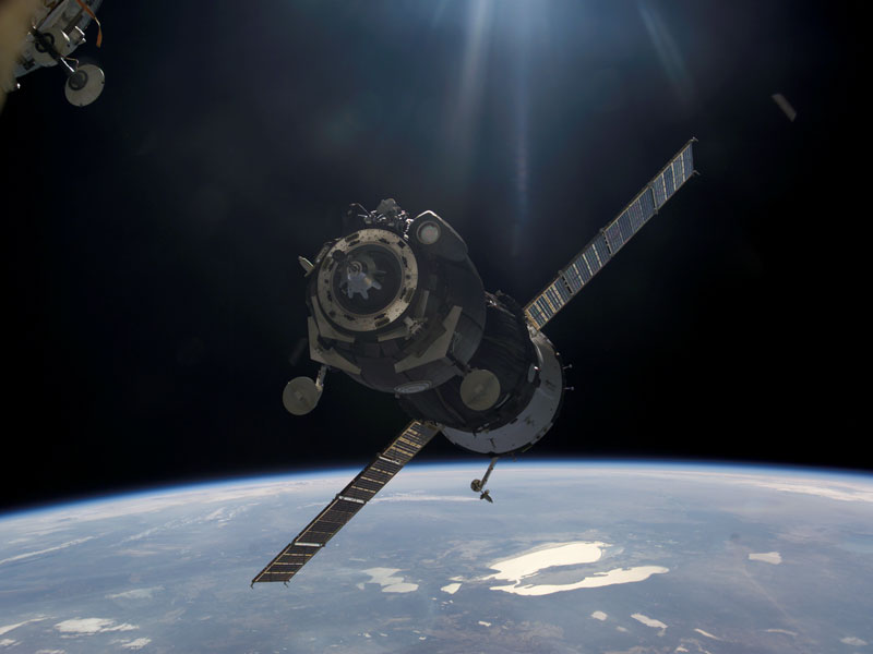 A Soyuz Spacecraft Approaches the Space Station