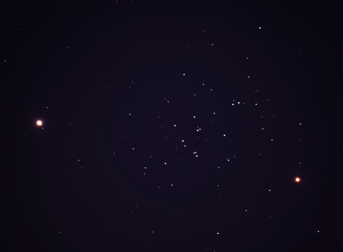 Saturn, Mars, and the Beehive Cluster