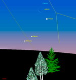 Merkurii, Venera, Saturn i Luna utrom 22 avgusta 2006 goda. Vse 4  
svetila mogut odnovremenno nablyudat'sya v binokl' s polem zreniya 8 gradusov