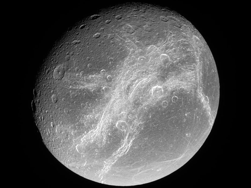 Bright Cliffs Across Saturns Moon Dione