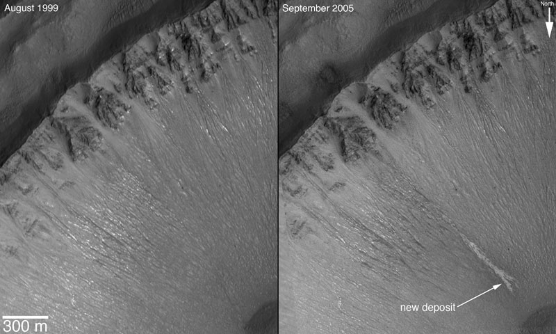 Light Deposits Indicate Water Flowing on Mars