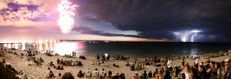 Comet Between Fireworks and Lightning