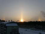 Ложные солнца и световой столб в Снежинске