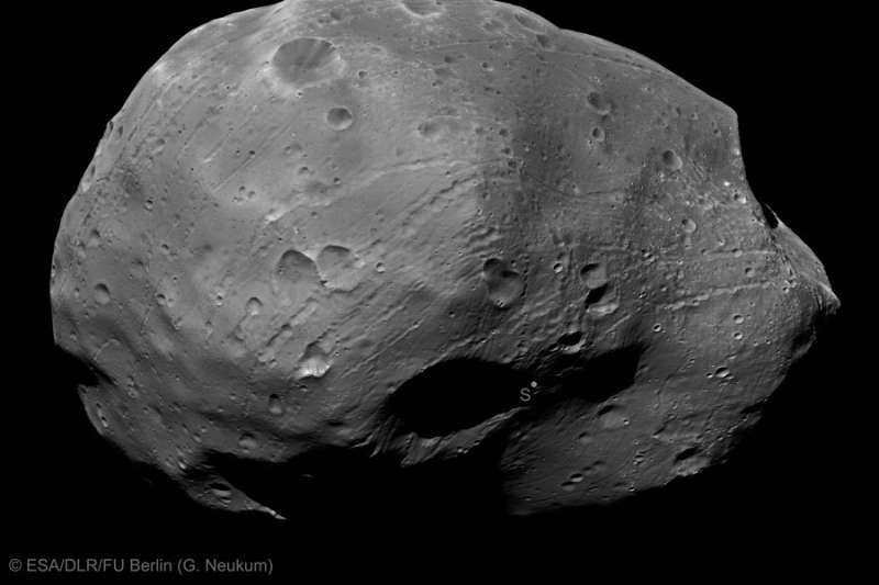 Phobos South Pole from Mars Express