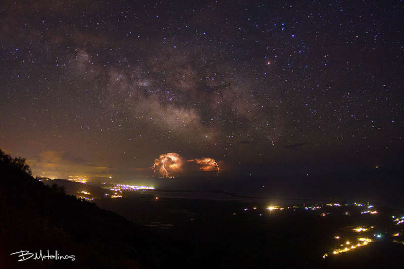 Stars and Lightning Over Greece