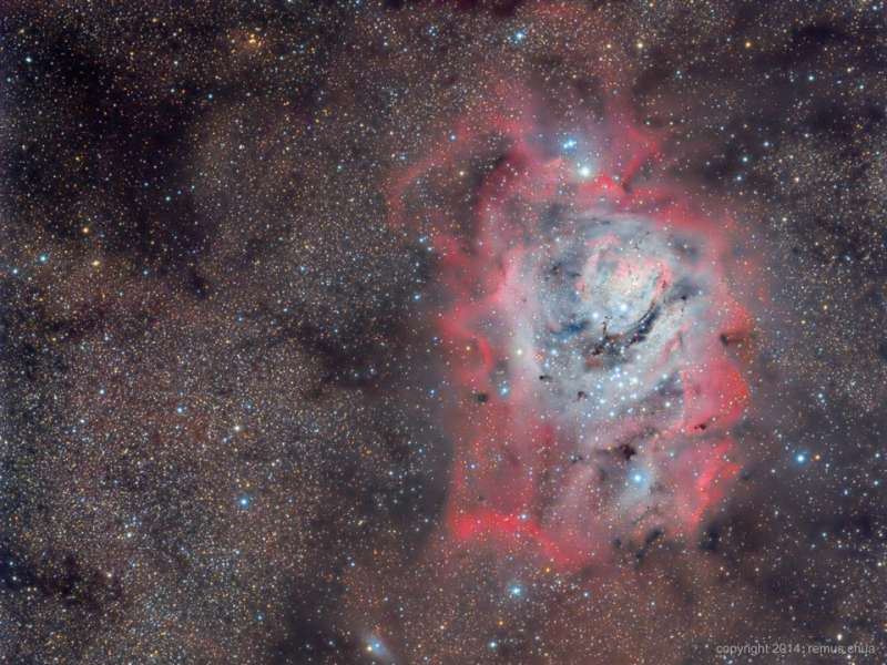 The Lagoon Nebula in Stars Dust and Gas