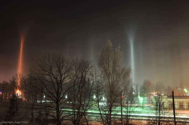 Unusual Light Pillars over Latvia