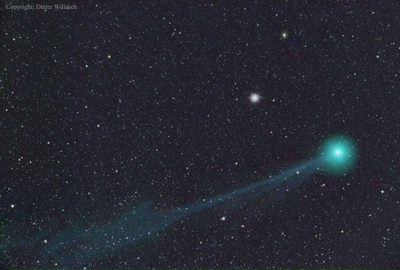Comet Lovejoy before a Globular Star Cluster