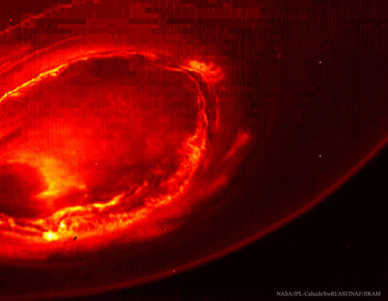 Aurora over Jupiters South Pole from Juno