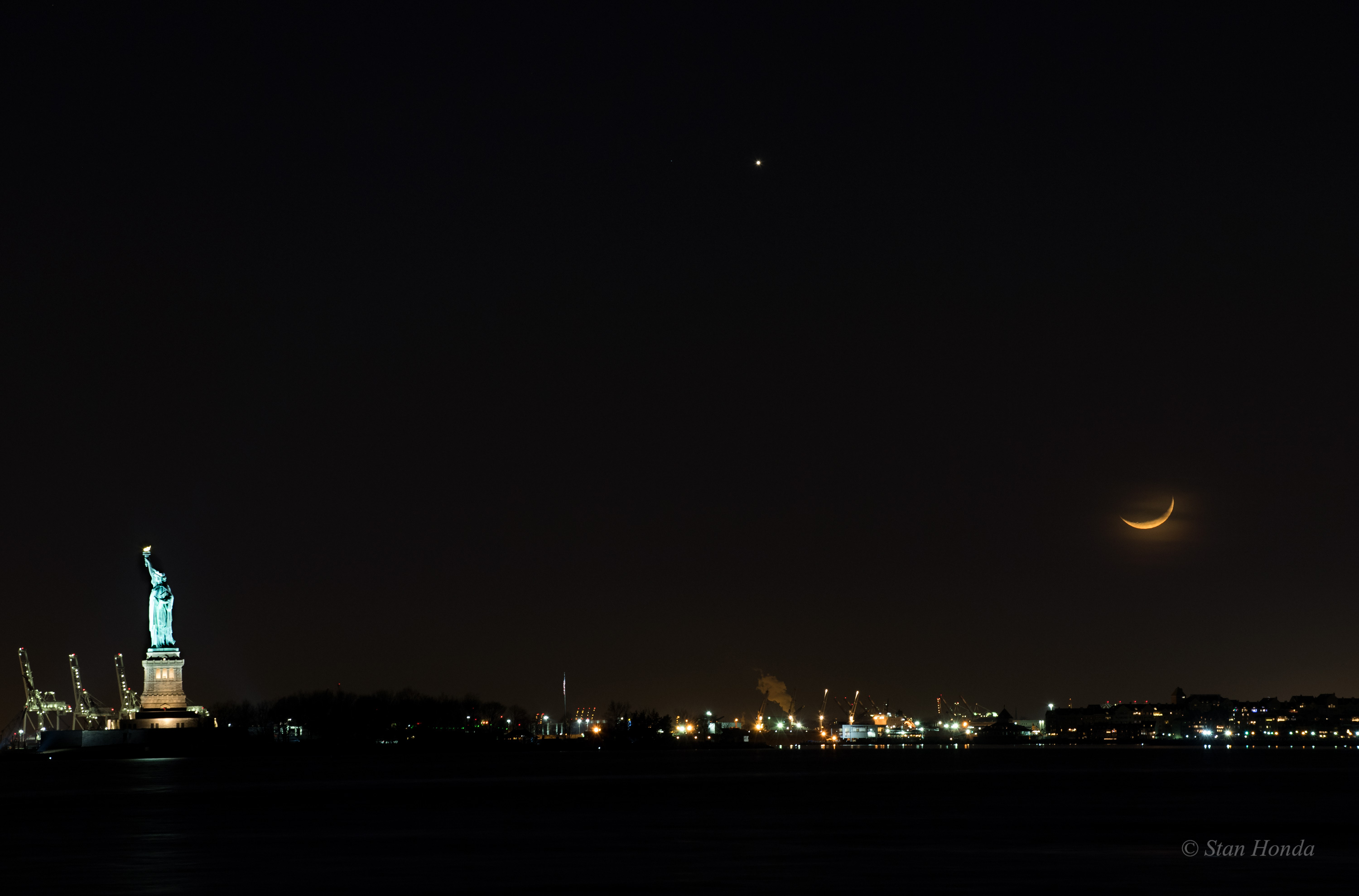 New York Harbor Moonset