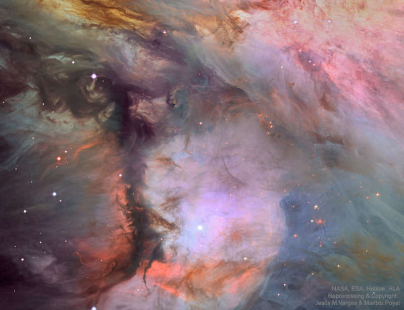 Пыль газ и звезды в туманности Ориона