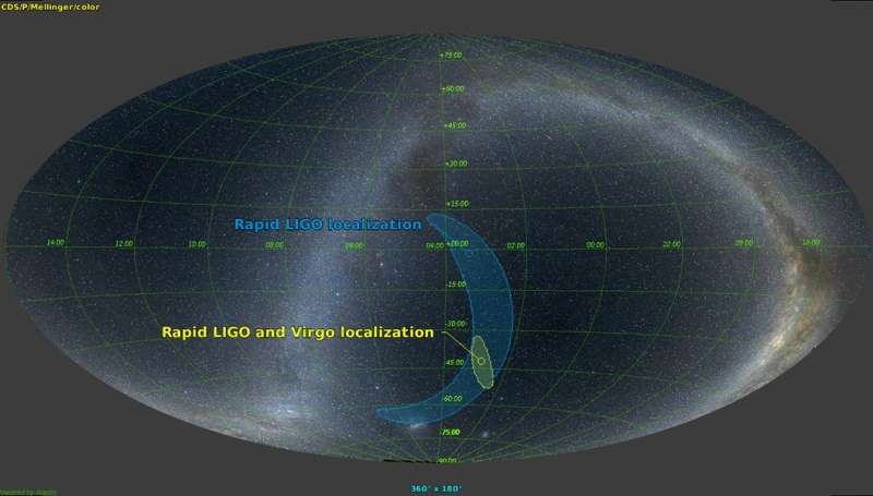 Источник гравитационных волн GW170814 на карте неба