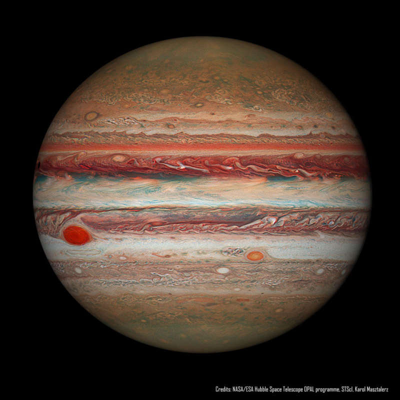 Юпитер и уменьшающееся Большое Красное Пятно от телескопа им.Хаббла