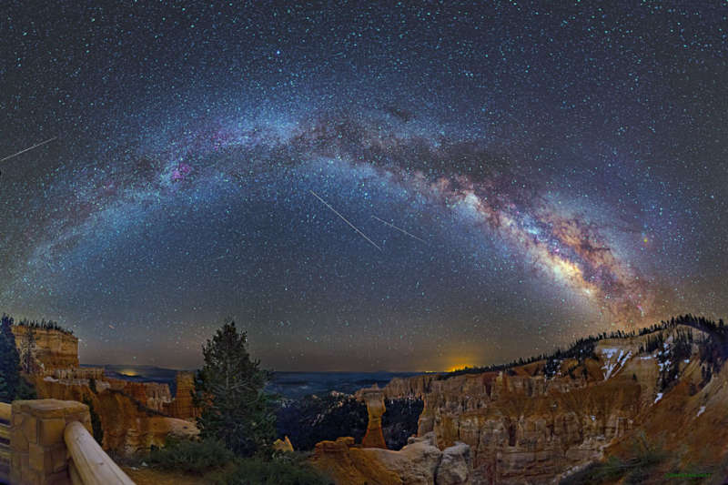 Meteors, Planes, and a Galaxy over Bryce Canyon