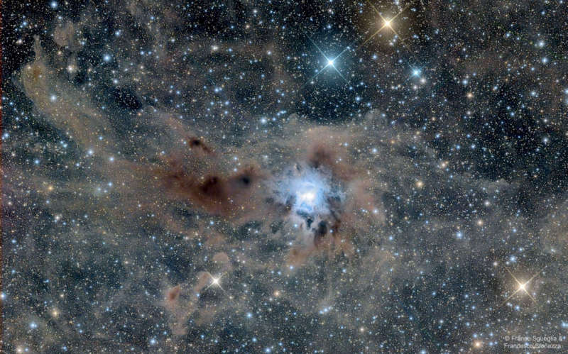 The Iris Nebula in a Field of Dust