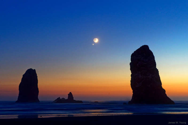 Moon and Venus over Cannon Beach