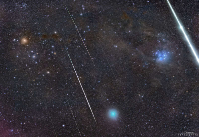 Stars, Meteors, and a Comet in Taurus