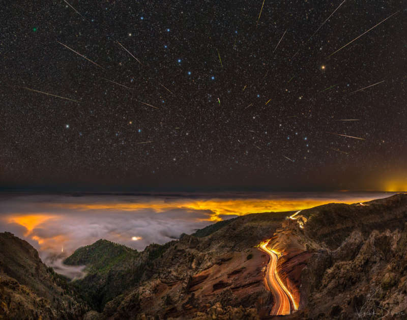 Meteors, Comet, and Big Dipper over La Palma