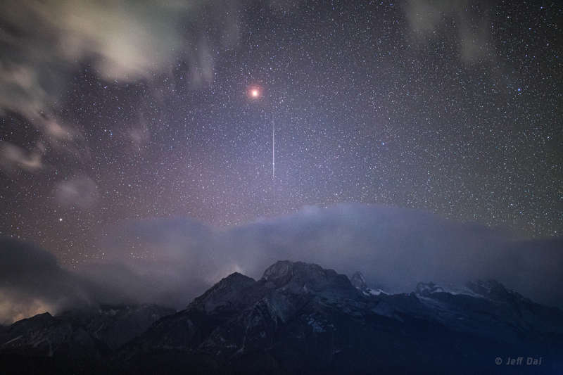 Mars and Meteor over Jade Dragon Snow Mountain
