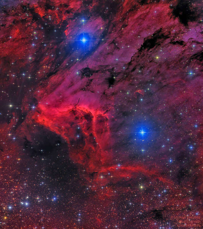 The Pelican Nebula in Red and Blue