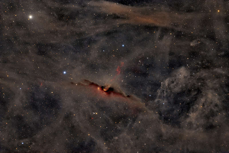 APOD: 2026 July 9 Á The Red Glow of the Cosmic Bat Nebula