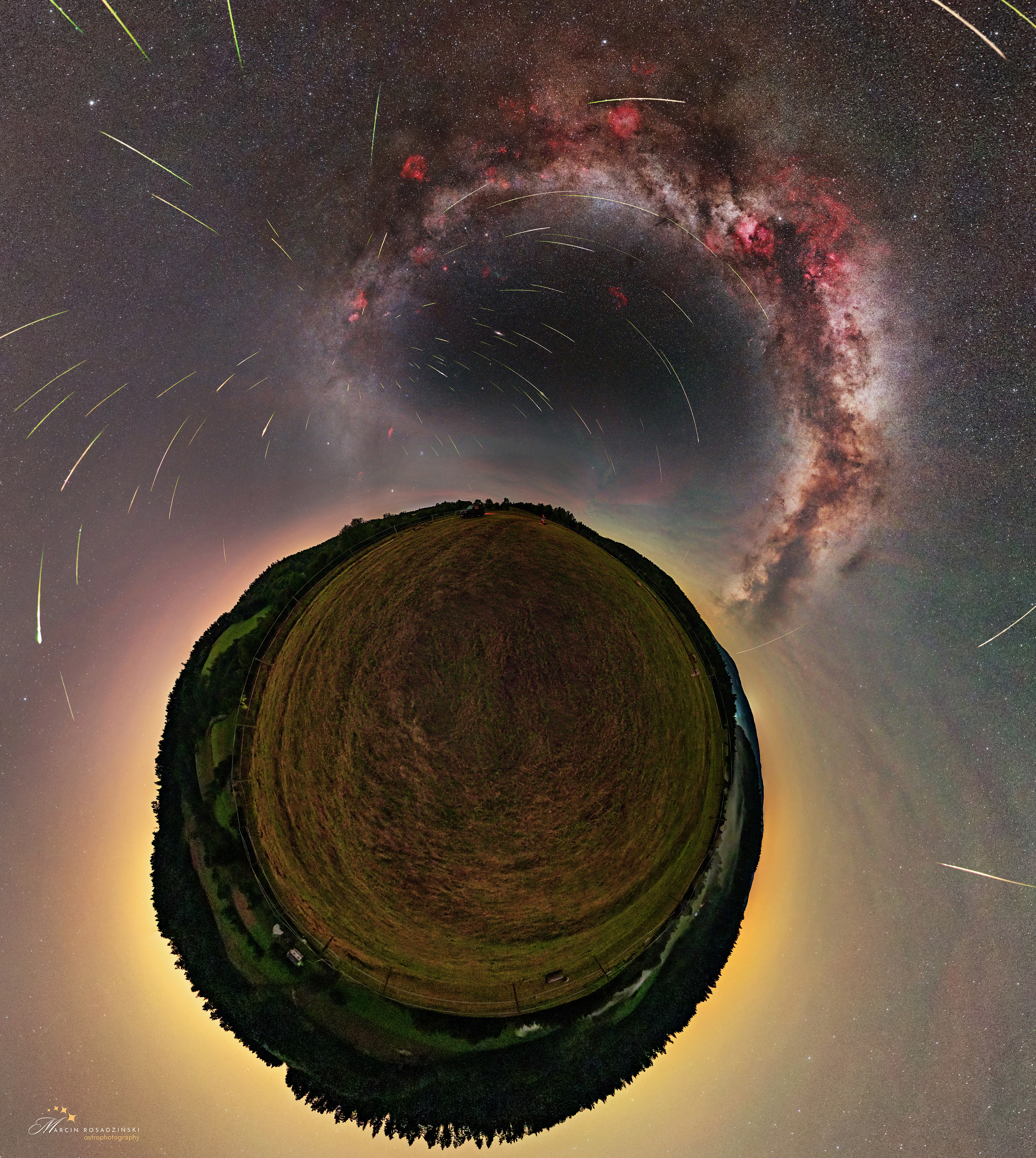 Perseids Over a Little Planet