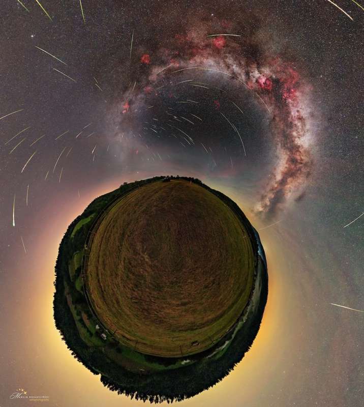 Perseids Over a Little Planet