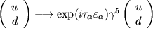 $\left( \begin{array}{c}u \\ d \end{array} \right) \longrightarrow\exp(i\tau_\alpha\varepsilon_\alpha) \gamma^{5} \left( \begin{array}{c}u \\ d \end{array}\right)$