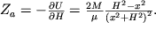 ${Z}_{a} =- \frac{\partial U}{\partial H} = \frac{2M}{\mu } \frac{{H}^{2} -{x}^{2} }{({x}^{2} +{H}^{2} {)}^{2}} .$