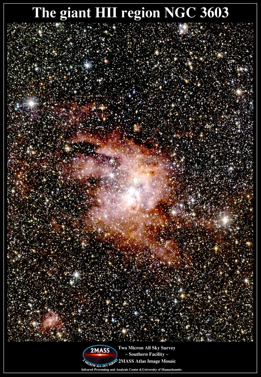 Gigantskaya emissionnaya tumannost' NGC 3603 v infrakrasnom svete