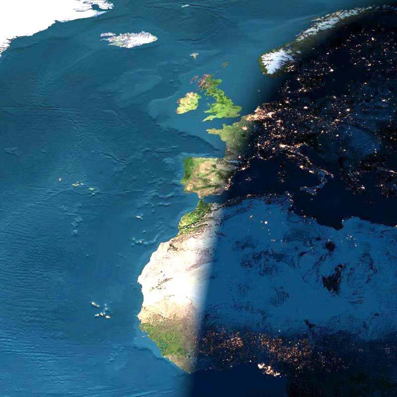 A Digital Sunset Over Europe and Africa