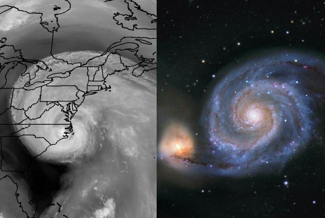 Uragan Izabel' i galaktika M51: logarifmicheskie spirali