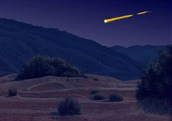 Meteor potoka Liridy nad gorami Death Valley, CA. Risunok Duane Hilton