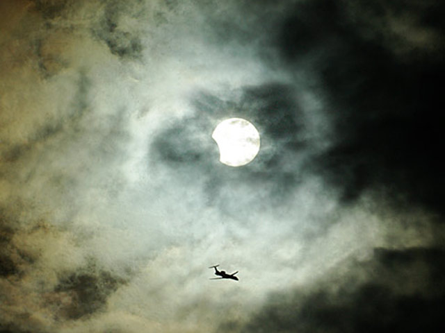 Clouds, Plane, Sun, Eclipse