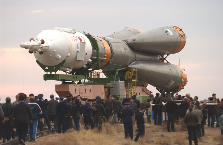 Rollout of Soyuz TMA 2 Aboard an R7 Rocket