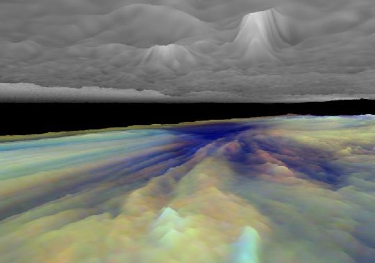 Trehmernoe izobrazhenie oblakov na Yupitere