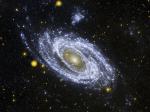 Яркая спиральная галактика M81 в ультрафиолете: вид в телескоп Galex