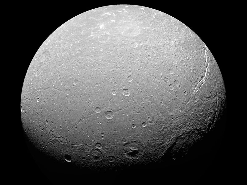 APOD: 2007 August 1- Unusual Cratering on Saturns Dione