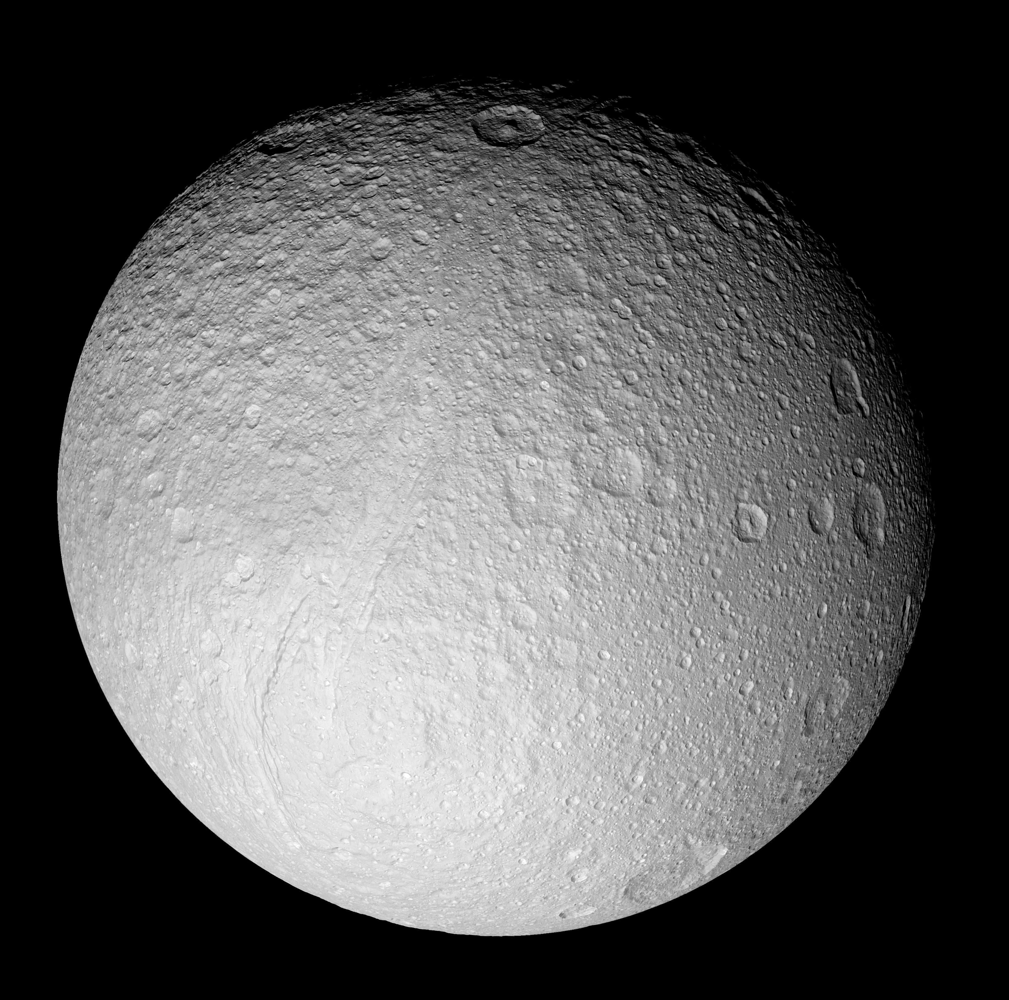Ice Moon Tethys from Saturn Orbiting Cassini