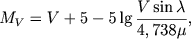 $$
M_V = V + 5 - 5\lg\frac{V\sin\lambda}{4,738\mu},
$$