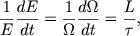 $$
\frac{1}{E}\frac{dE}{dt} = \frac{1}{\Omega}\frac{d\Omega}{dt} = \frac{L}{\tau},
$$