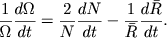 $$
\frac{1}{\Omega}\frac{d\Omega}{dt} = \frac{2}{N}\frac{dN}{dt} - \frac{1}{\bar R}\frac{d\bar R}{dt}.
$$