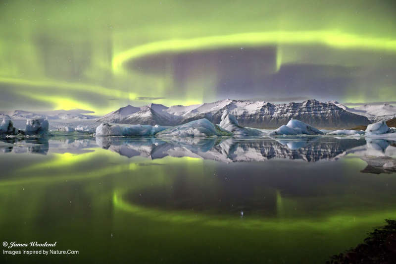 Aurora over Icelandic Glacier