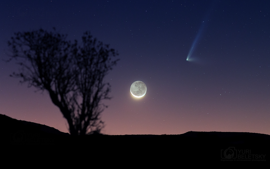 Kometa PanSTARRS i serp Luny