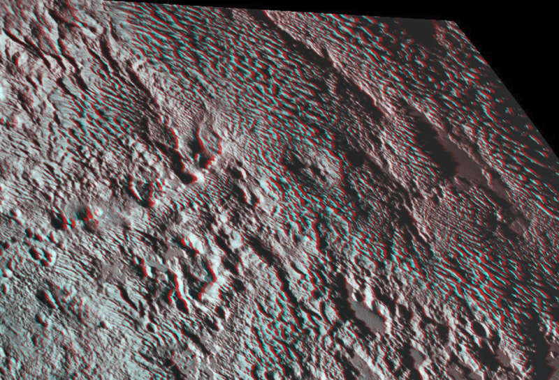 Пластинчатый рельеф на Плутоне: трехмерный вид