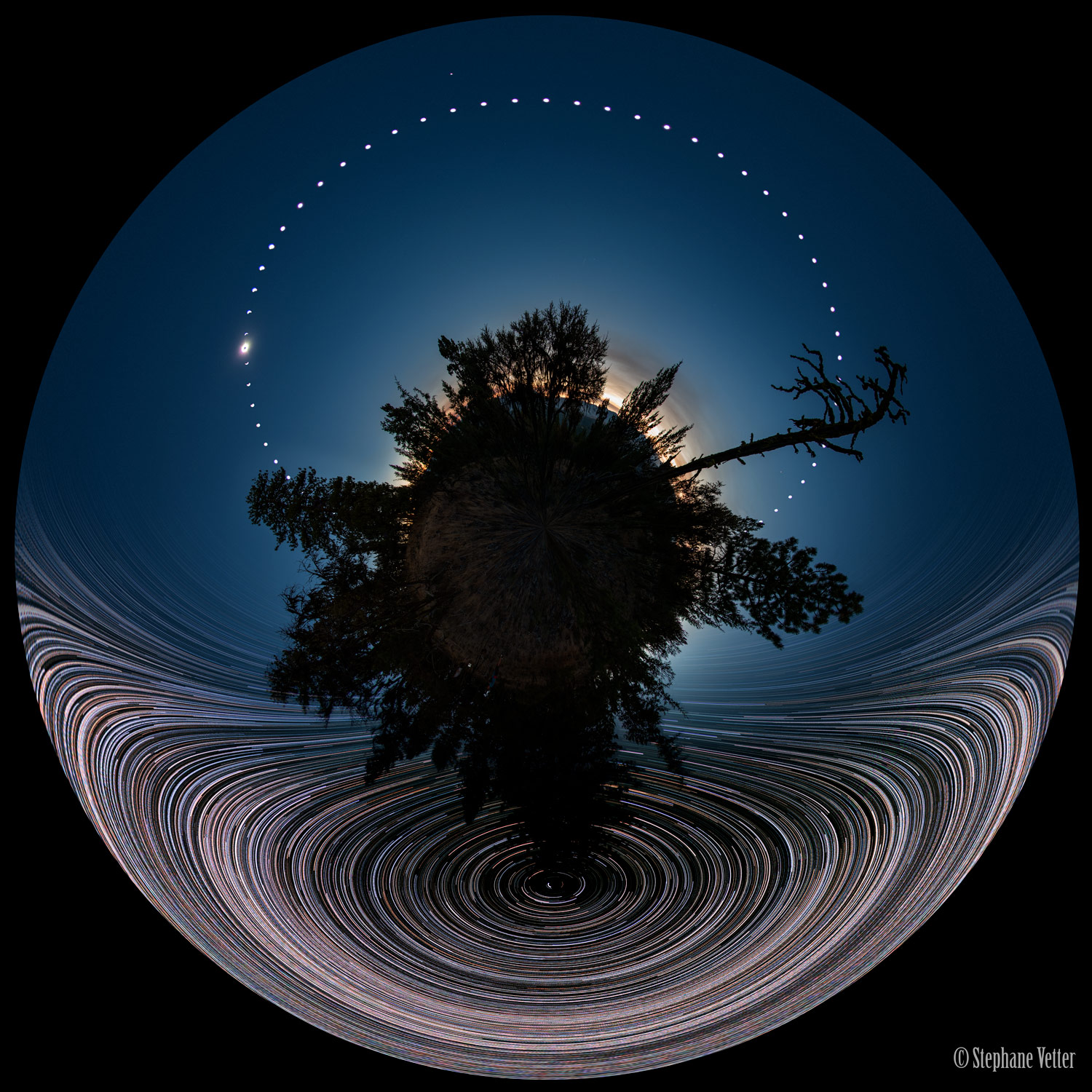 Panoramic Eclipse Composite with Star Trails