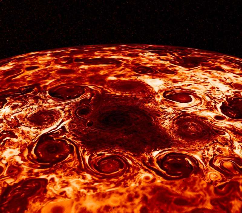 Циклоны на северном полюсе Юпитера