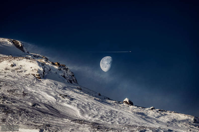Gibbous Moon beyond Swedish Mountain